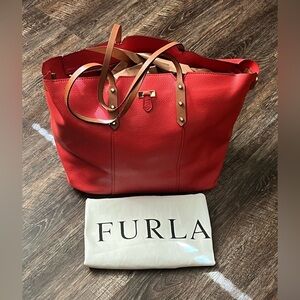 Furla Red and Tan Leather Tote